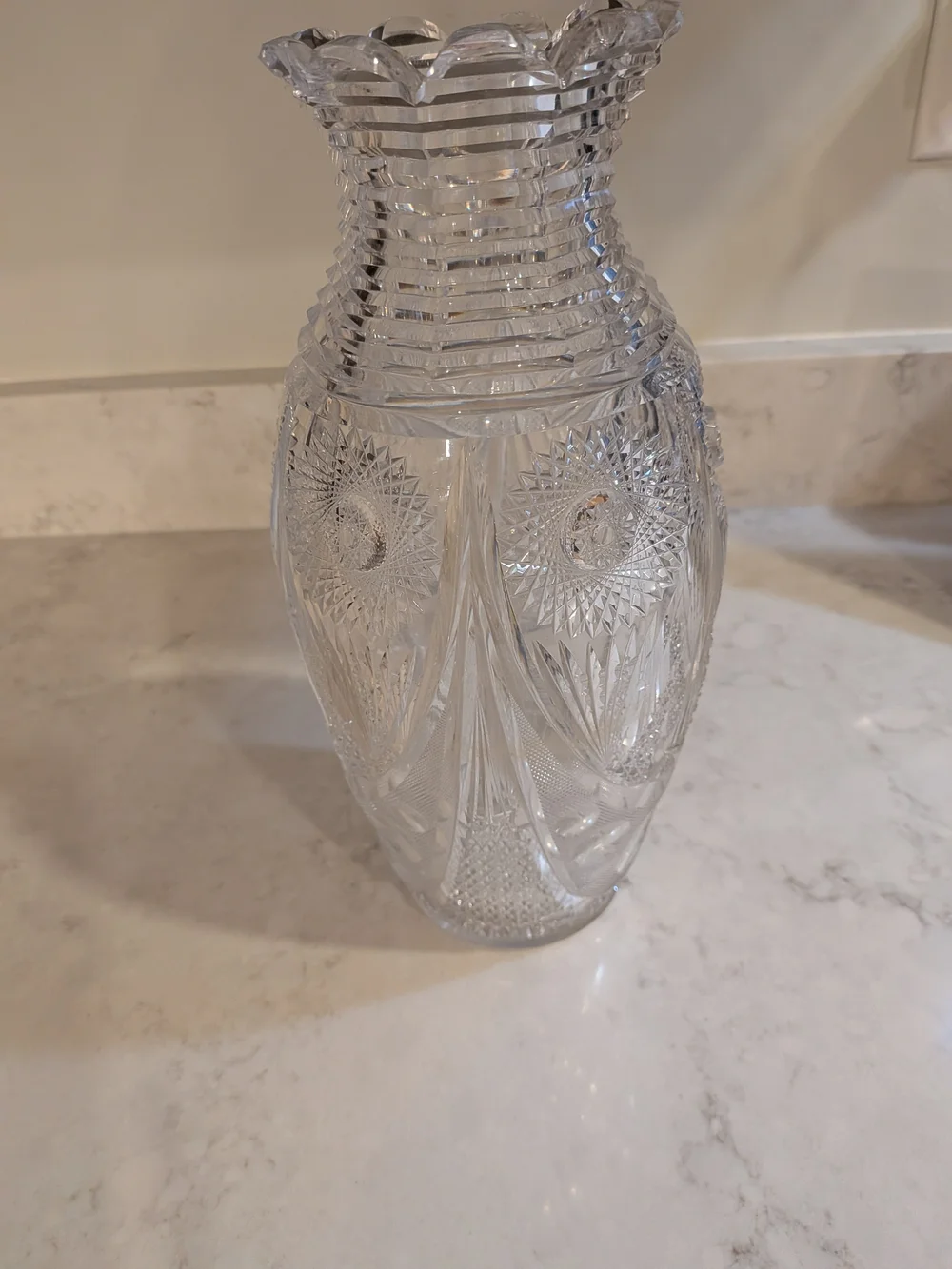 Antique 1900s American Brilliant Period Cut Glass Crystal Vase